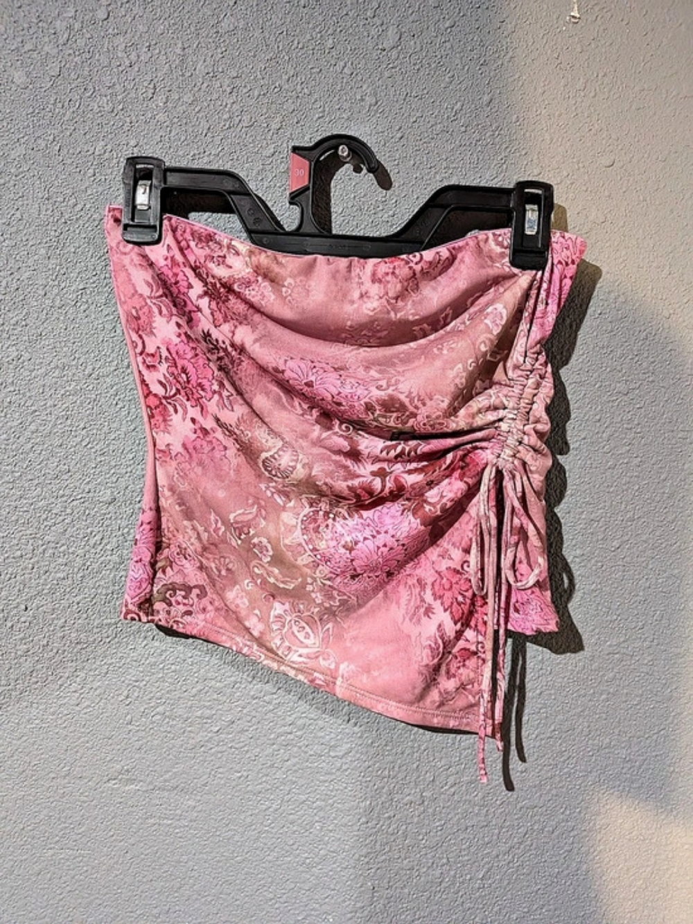 Pink Floral Ruched Mini Shirt Like New